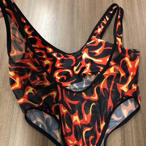 One Piece Hot Flames Sexy Sheer Thong Bodysuit/