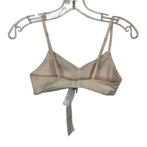 Oysho NWT  Bra Bandeau 32B Nude Beige Ribbed Cotton Blend Wireless Comfort Womens