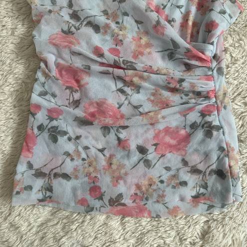 Arden B  Small Y2K Blue Pink Floral Ruffle Mesh Tank Top Coquette Rose