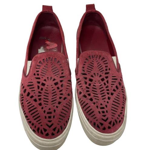 Nine West  Oletta Perforated Sneaker Lasercut Red Burgundy Suede Slip-on Size 8.5