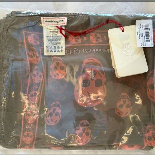 Alexander McQueen Rare sold out  Muted Skull Silk Chiffon Scarf Gray/Pink