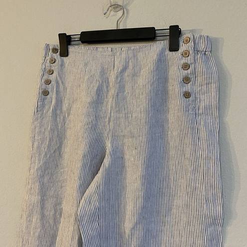 J.Jill  Love Linen Pants Medium Blue White Cropped Wide Leg Striped Nautical