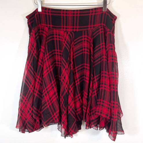 Polo NWT  Ralph Lauren 100% Silk Red Plaid Handkerchief A Line Skirt size 14