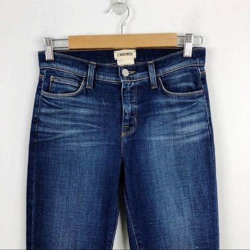 L'Agence  Rachel Ripped Crop Slim Fit Blue Slouch Cuffed Jeans Size 24 Stretch