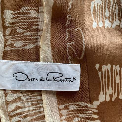 Oscar de la Renta Vintage  Scarf Sheer Silk Tonal Brown Abstract Art To Wear