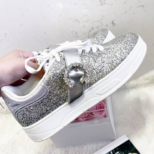 Jimmy Choo  Platinum Glitter & Crystal Osaka Sneakers