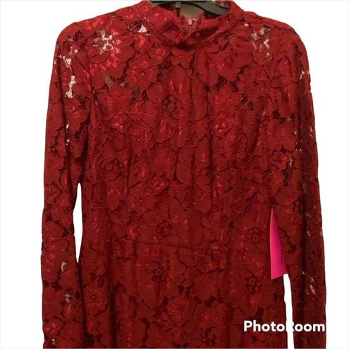 Betsey Johnson  Red floral lace dress women’s size 12 NWT long lace sleeves