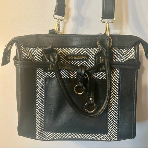 Big Buddha  Straw Satchel Black and White Removable Shoulder Strap