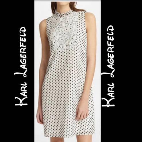 Karl Lagerfeld  Lace-Yoke Jacquard Black and White Shift Dress