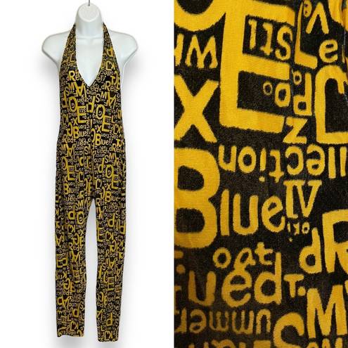 Krass&co Fashion Brand  Jumpsuit Wordy Velvet‎ Black Yellow Sheer Halter Medium