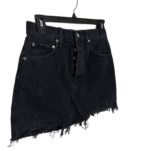 AGOLDE  Quinn High Rise Denim Skirt Distressed Cult Black Size 25 NEW