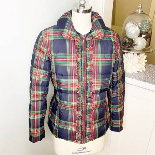 Talbots  Plaid Tartan Ruffled Down Winter Coat XS Red Blue Green