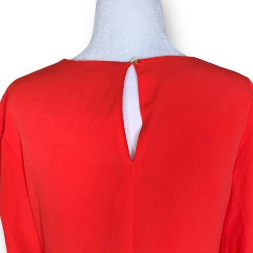 CeCe  Carly Dress Red Ruffle Detail Knee Length Shift Long Sleeve Round Neck