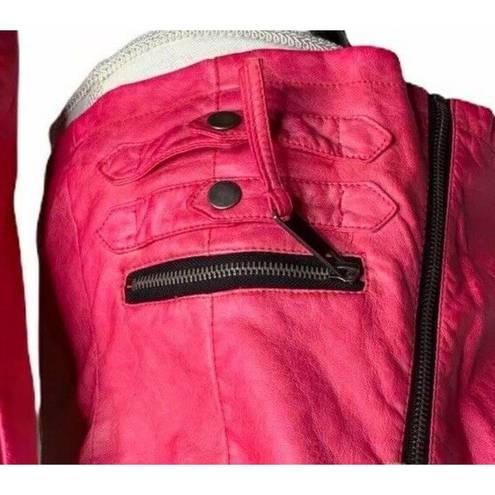 Miss Sixty Womens  M60 Hot Pink Faux Leather Distressed Motorcycle Jacket Size M