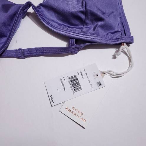 Good American  Support Bikini Top Purple Lilac Shine Size 3 Large String Triangle