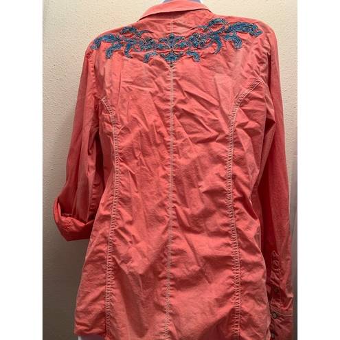 GRACE IN LA  Womens Shirt Sz M Western Rodeo Snap Front Embroidered Pink Cotton