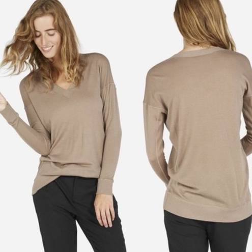 Everlane  V Neck Tan 100% Wool Sweater Neutral Elevated Basic Small