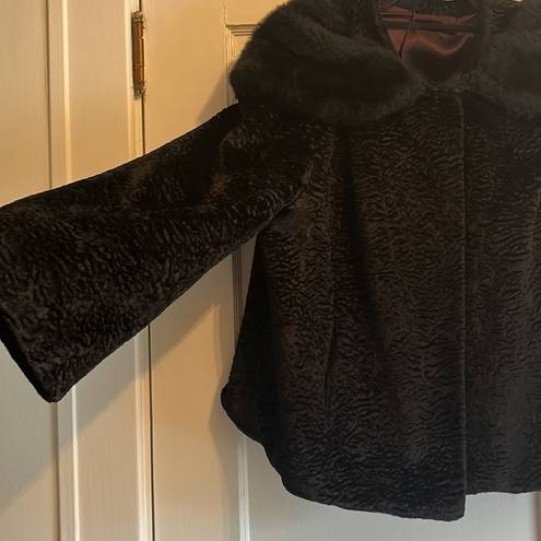 Black Shrug w/ Faux Fur Collar Handmade, No Size, Fits Like A Medium or Large