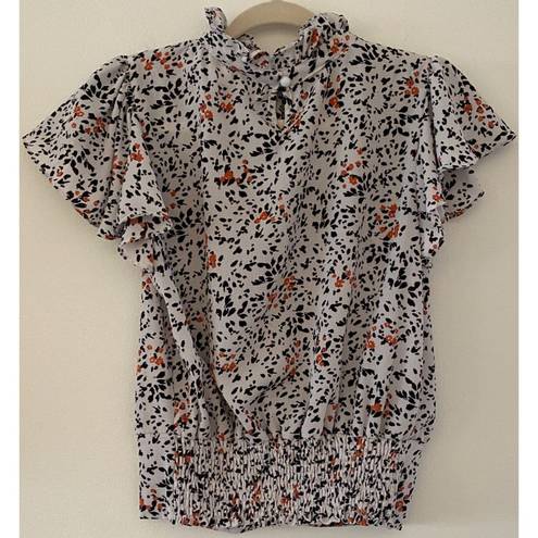 Roommates  Floral Petal Sleeve Cinched High Collar Blouse Top Women's Sz S