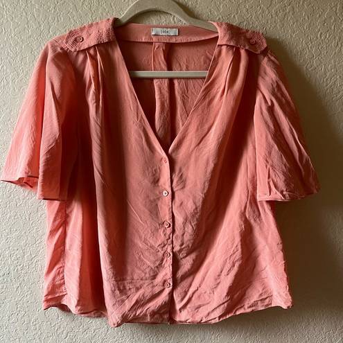 Joie  peach coral 100% silk career button summer minimalist butterfly v-neck cute