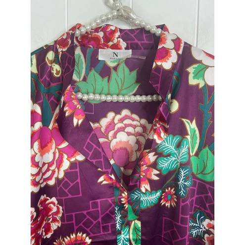 Natori NWT  Kasumi Mandarin Sleepshirt 3/4 Length Purple Floral Size XL