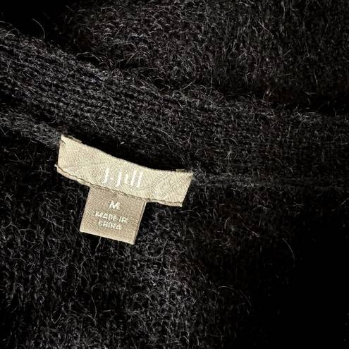 J.Jill  Mohair Wool Blend Cardigan Sweater V Neck Button Sheer Black M bv