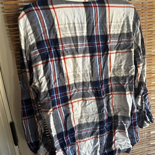 Joie Soft  Womens Button Front Shirt  Plaid Roll Tab Sleeve Large Tunic