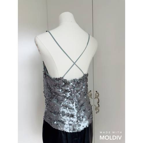 DKNY Y2K  Sik Sequin Tank Top Silver Size Small Disco Party Night out Metallic