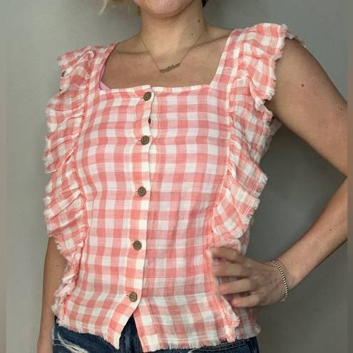 True Craft  Gingham Ruffled Pink Blouse