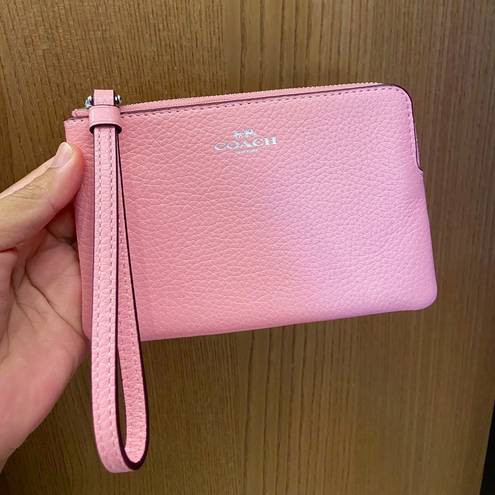 Coach  Silver/ Flower Pink Corner Zip Wristlet #CP483