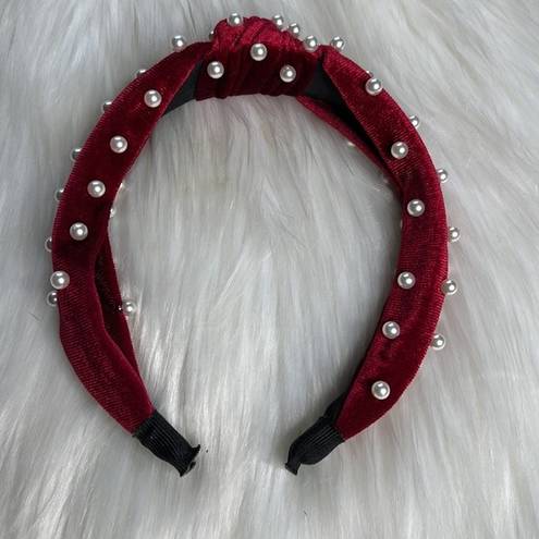 Mulberry  & Grand Red Velvet Pearl Knotted Headband