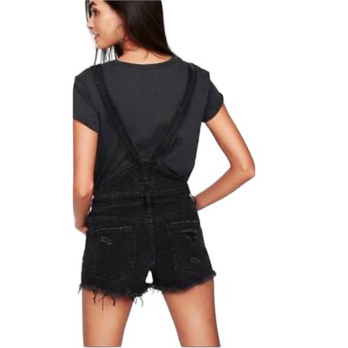 EXPRESS  Black Distressed Denim Overall  Shorts, Sz 4