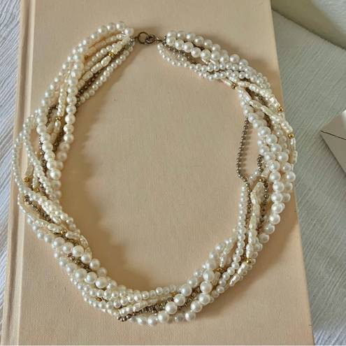 American Vintage Vintage “Hettienne” Mixed Pearls Multi Strand Necklace 18” Freshwater Gold Silver