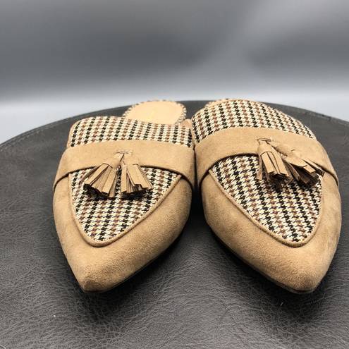 Ann Taylor  Shoes Womens 8 M Mules Plaid Tan Black Tassels Slip on Career Comfort