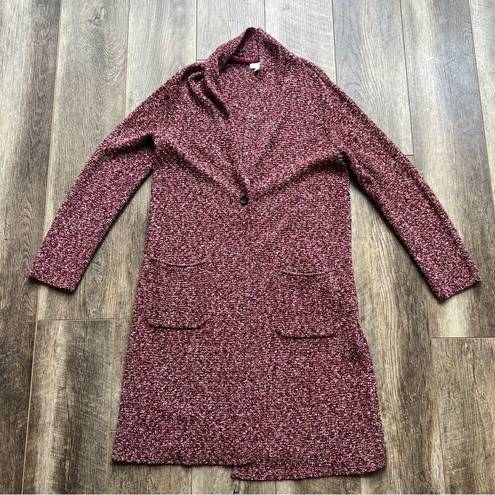 J.Jill  Long Cardigan Sweater Duster Burgundy Red Knit One Button Cardigan Small