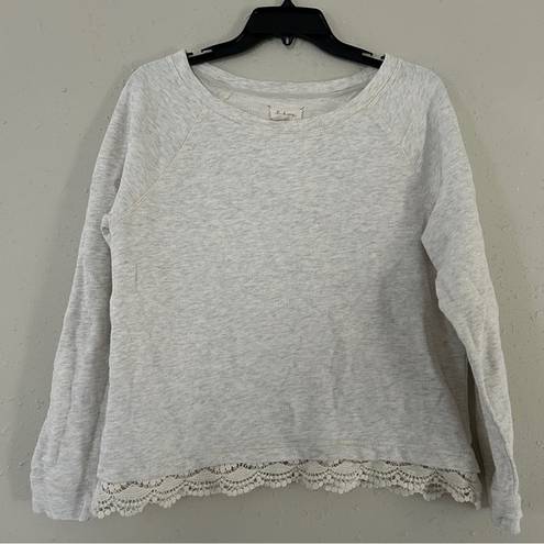 Lou & grey  Light Grey Lace Scalloped Hem Lightweight Crewneck Sweater Large