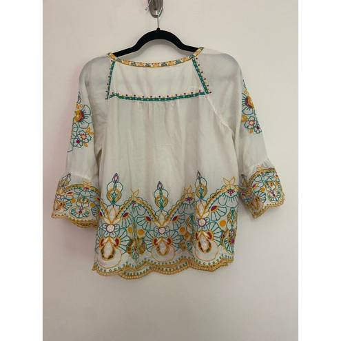 Akemi + Kin Anemi + kin Floral Embroidered 100% cotton White Blouse Size 12