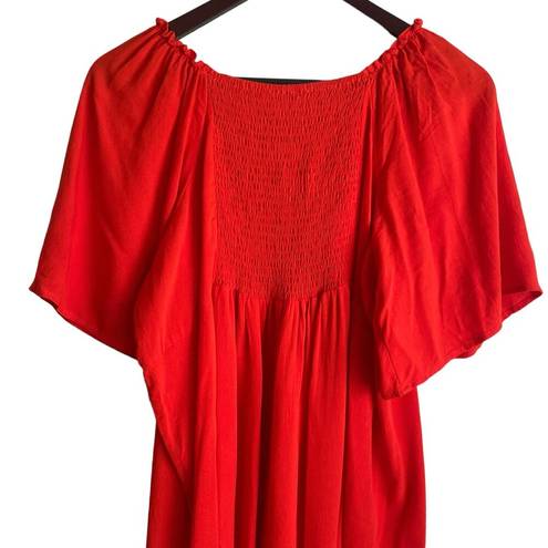 Umgee  Women Tunic Top V Neck Flare Short Sleeve Smock Back High Waist L Orange