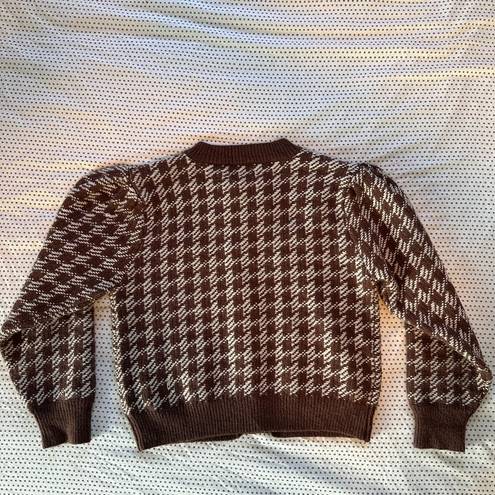 Lush Clothing LUSH Danah Pocketed Crop Houndstooth Cardigan Jewel Buttons