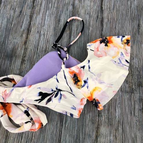 The Bikini Lab  Watercolor Floral Ruffle Wrap Bikini Swim Top NWT size Medium