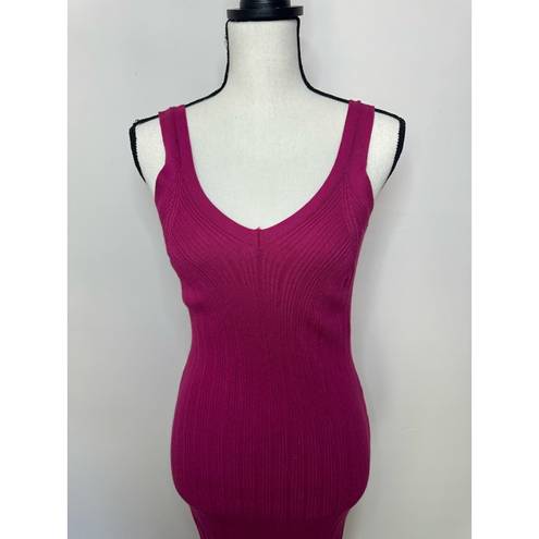 Olive & Oak  Tank Dress Fuchsia Women’s Medium Bodycon Midi length Ribbed Split