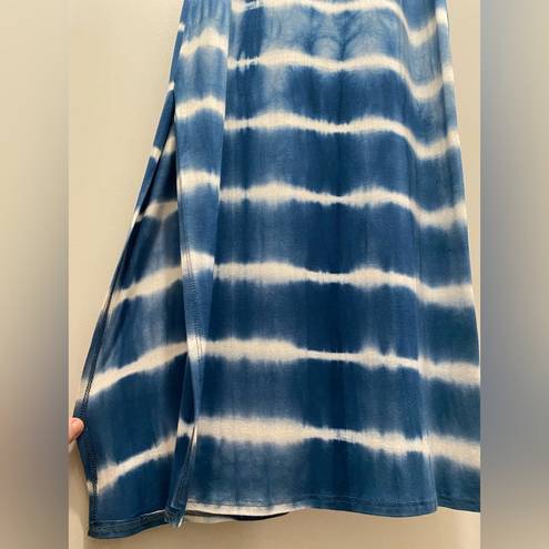 Caution to the Wind  Blue & White Tie Dye Off-the-Shoulder Fitted Maxi Dress - M