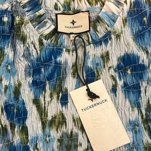 Tuckernuck  Blue Floral Flutter Sleeve Smocked Cotton Blouse NWT Size XL