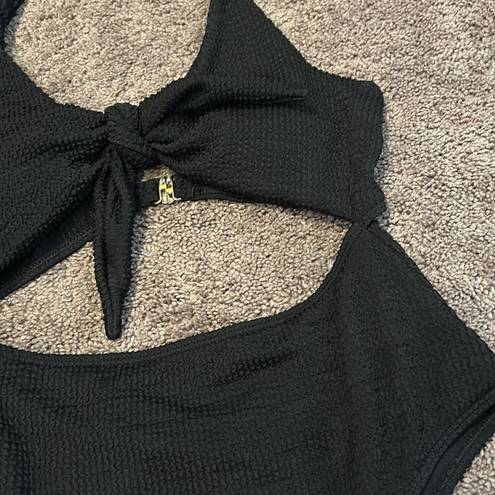 One Piece Black textured cut out halter  swimsuit