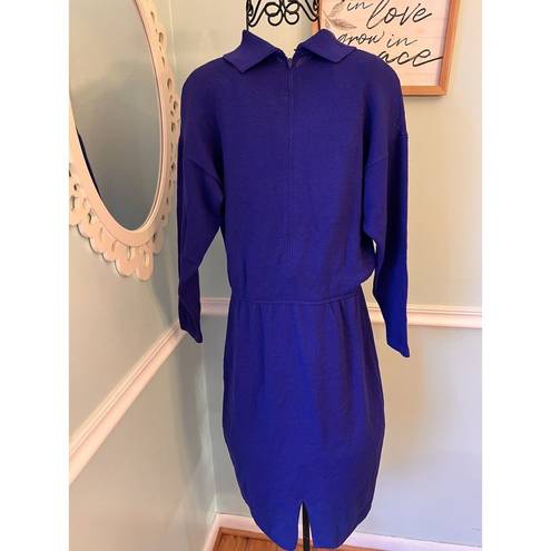 St. John  Evening for Saks Fifth Ave NYC Vintage 80s Blue Knit Dress Runway USA 12