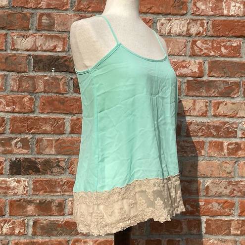 Romeo + Juliet Couture  blue and tan lace trimmed blouse / XS / Good condition*