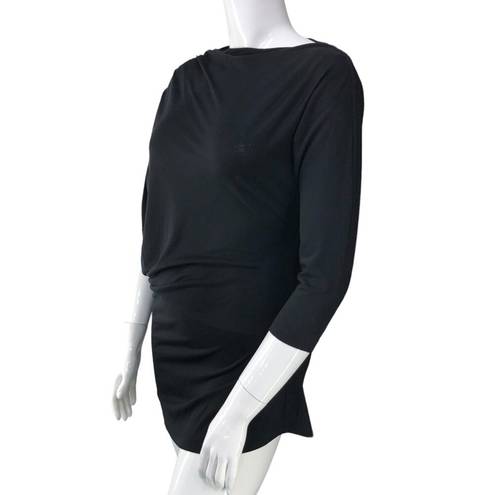 Natori  Womens Size L Tunic Asymmetrical Sleeve Ruched Boat Neck Top Black