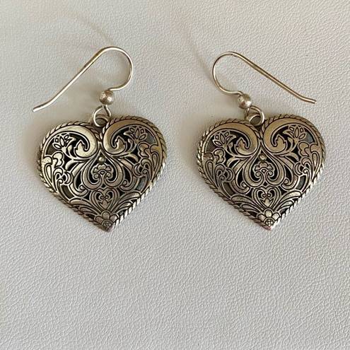 Brighton  Volare French Wire Heart Earrings Silver-Blue w/Swarovski Crystals EUC!