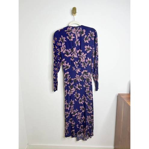 Rag and Bone  Odette V Neck Long Sleeve Blue Floral Wrap Midi Dress US 2