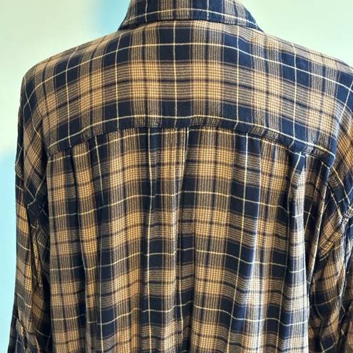 Max Studio Brown & Blue Long Sleeve Flannel Button Down Shirt Size L